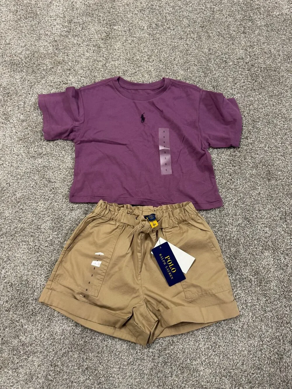 Ralph Lauren Girl's Mauve Tee and Tan Shorts Set